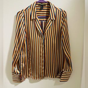 Color stripe silk blouse S